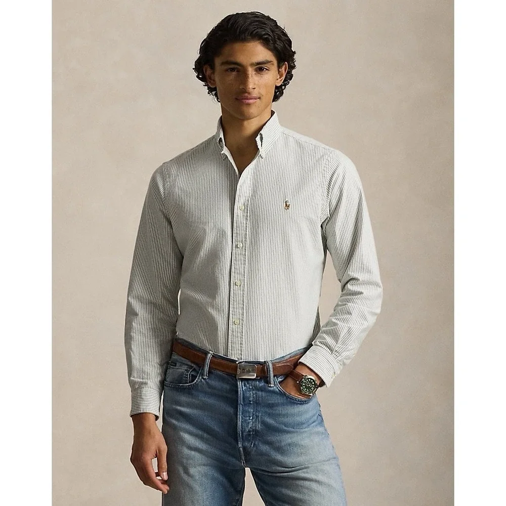 Polo Ralph Lauren Classic Fit Striped Oxford Shirt Color Shamrock White 16 1/2